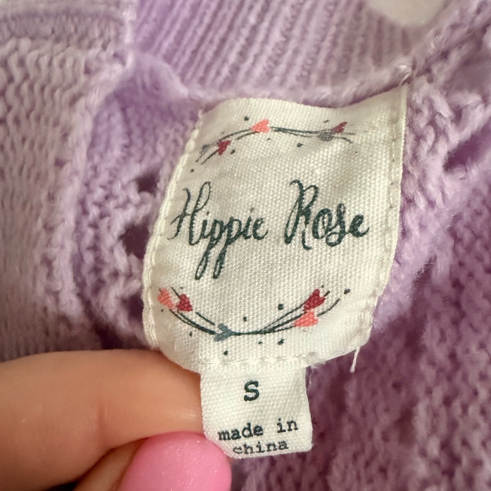 Hippie Rose Lavender Open-Weave Long Cardigan - Picture 5 of 9